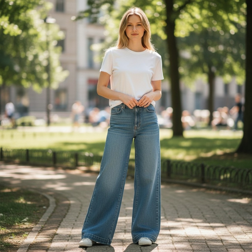 Real Comfort Wide Leg Jeans 8 Blue Excellent Cinch Back High Waisted Vintage 90s